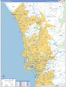 Greater San Diego Metro Area Wall Map Basic Style